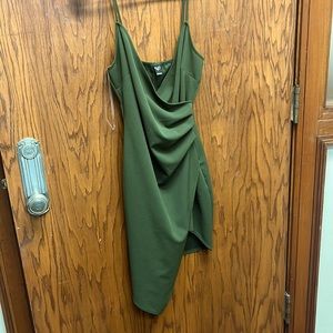 Olive Green night out spaghetti strap dress with a slit